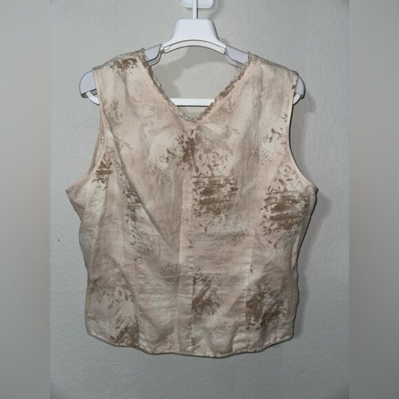 J. JILL 100% Linen Sleeveless Top Beige Florals Hints of Pink Size L - Picture 2 of 7